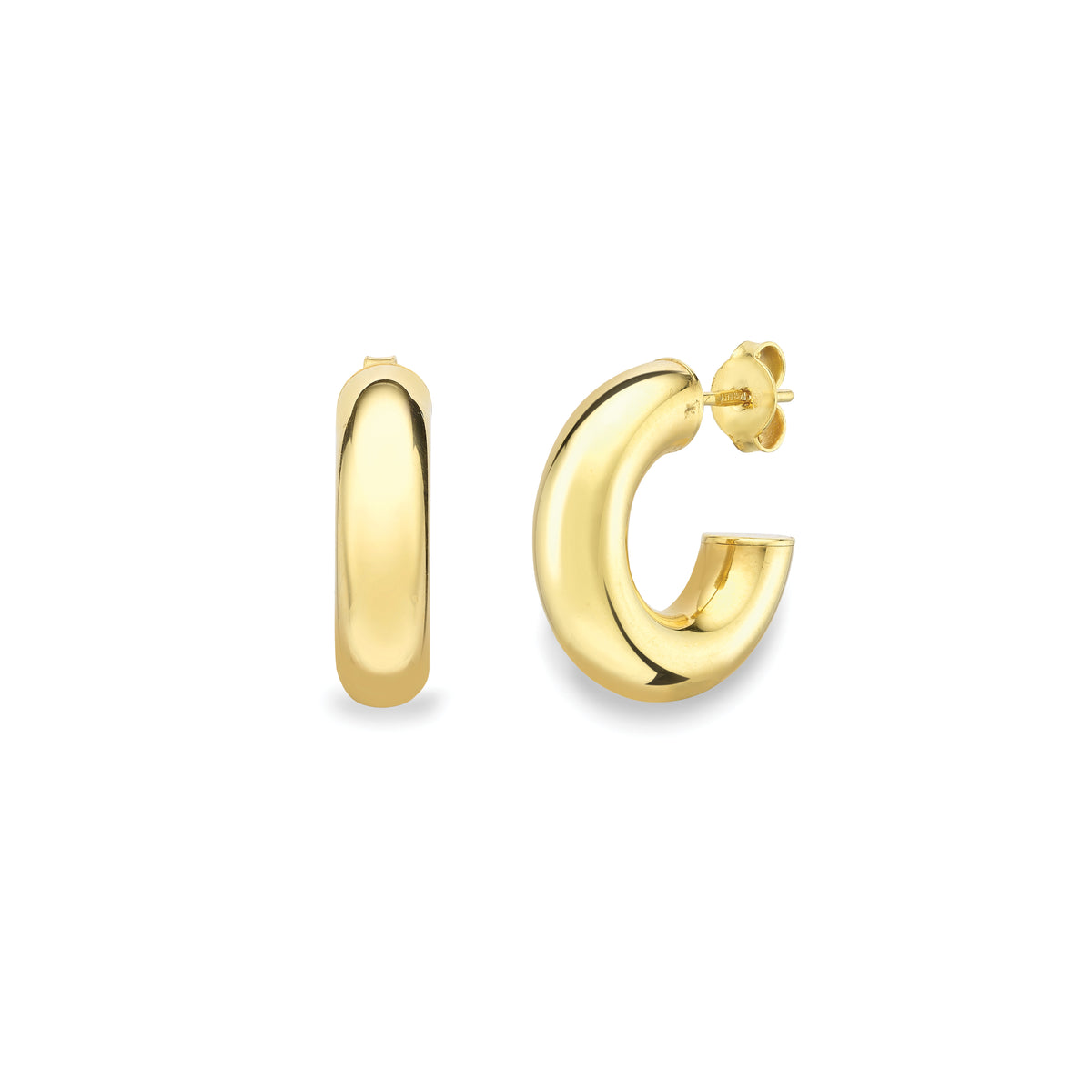 Stubbs 9ct gold chunky stud hoop earrings, 18mm, shown against a clean background