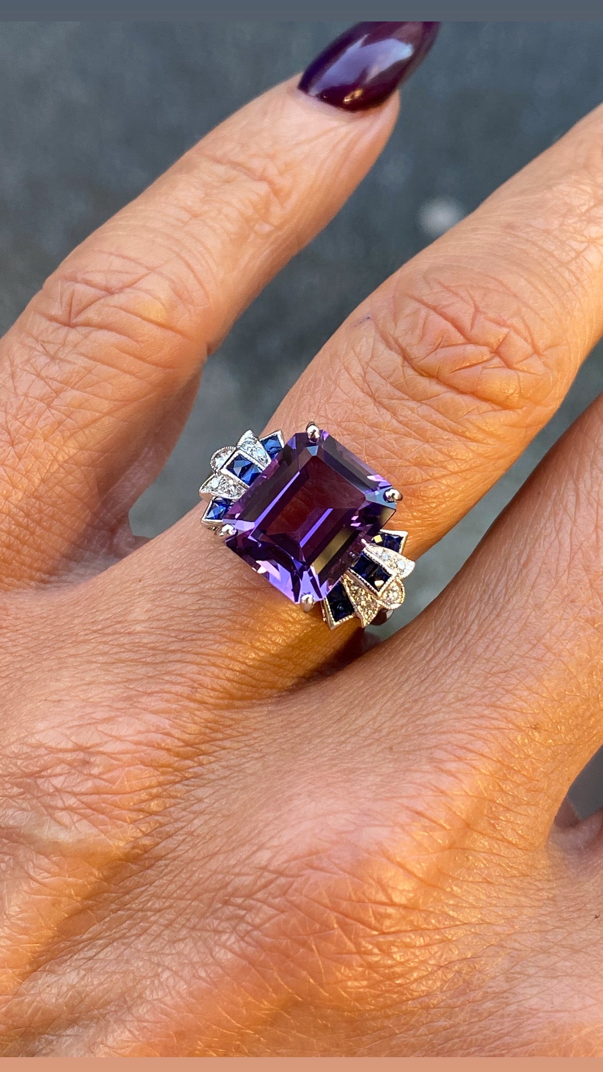 18ct White Gold Amethyst, Sapphire & Diamond Bowtie Ring - John Ross Jewellers