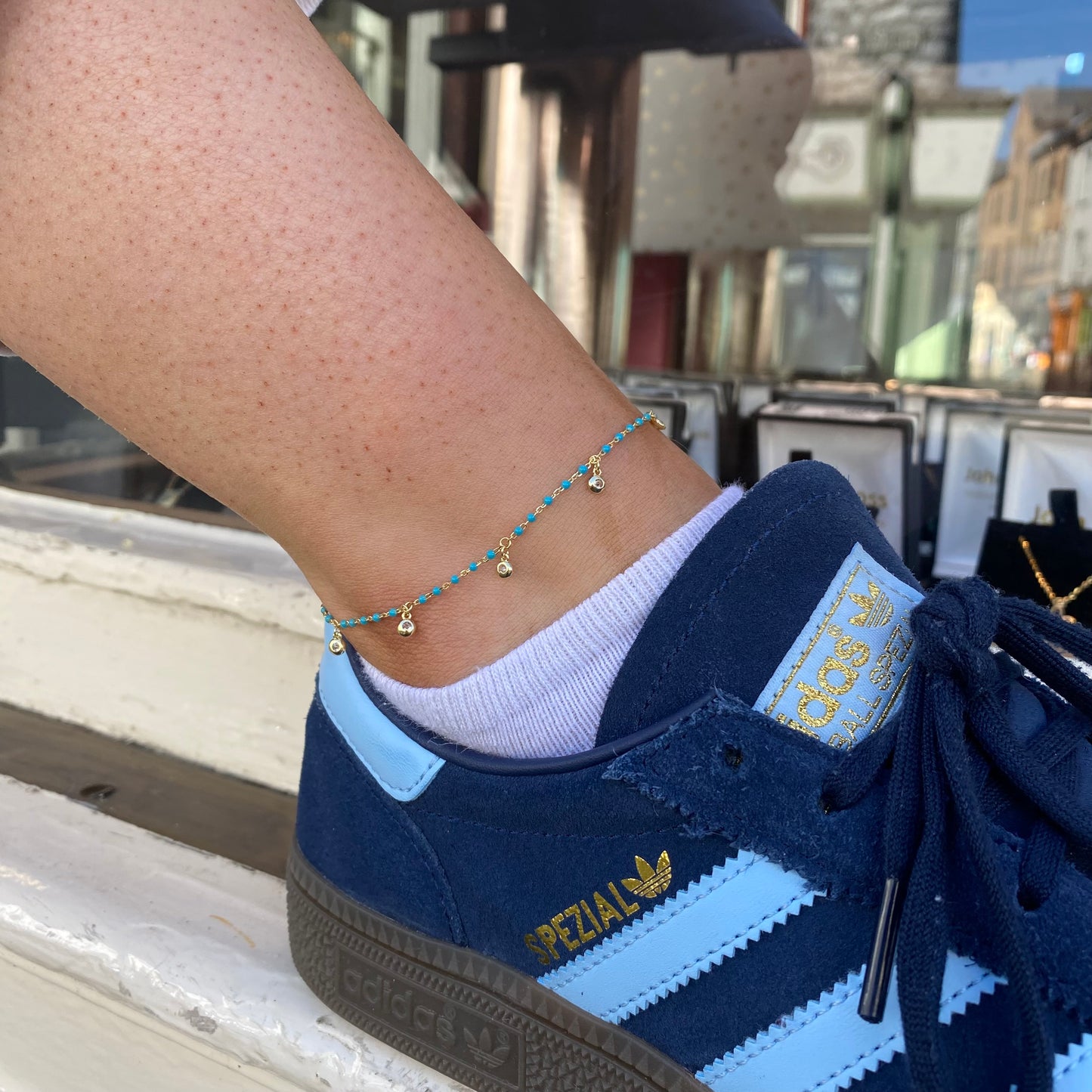 Sunshine Anklet - CZ Turquoise Enamel - John Ross Jewellers
