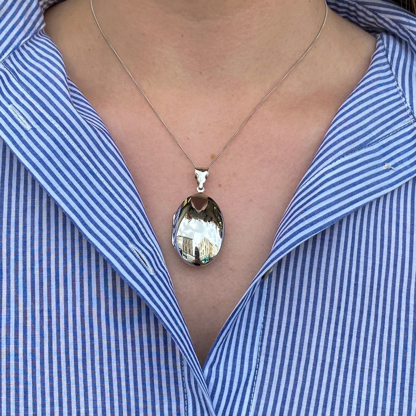 Silver Oval Locket Necklace | Large - John Ross Jewellers