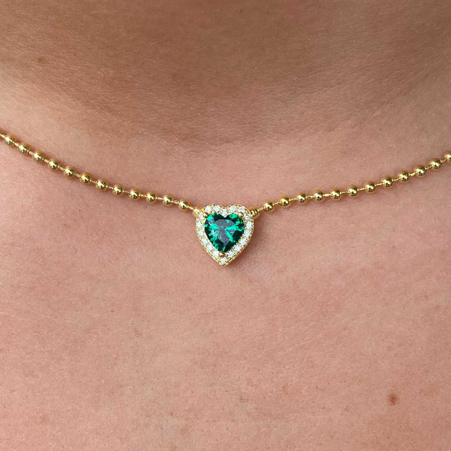 Sunshine Emerald Green Heart CZ Solitaire Necklace