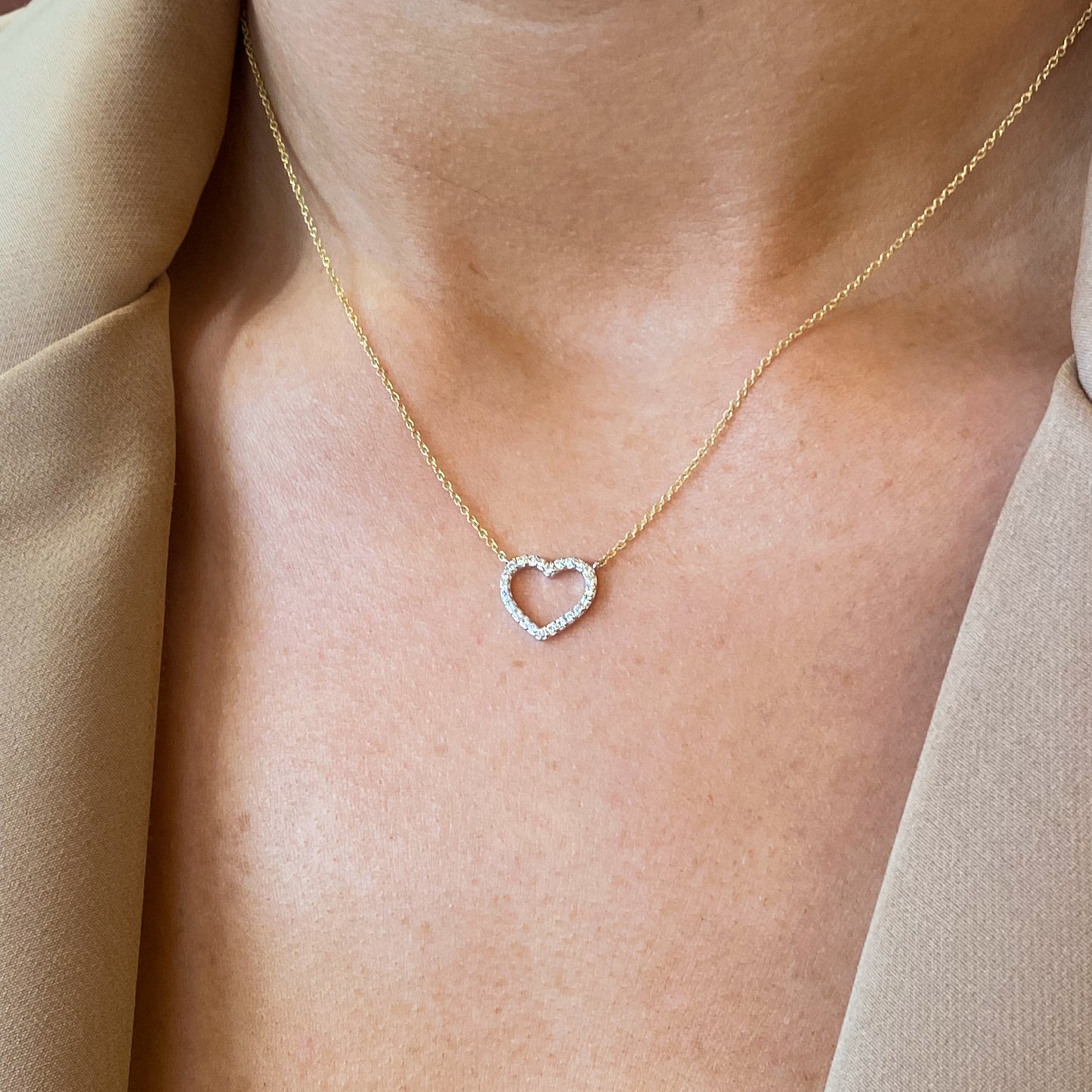9ct Gold CZ Open Heart Necklace - John Ross Jewellers