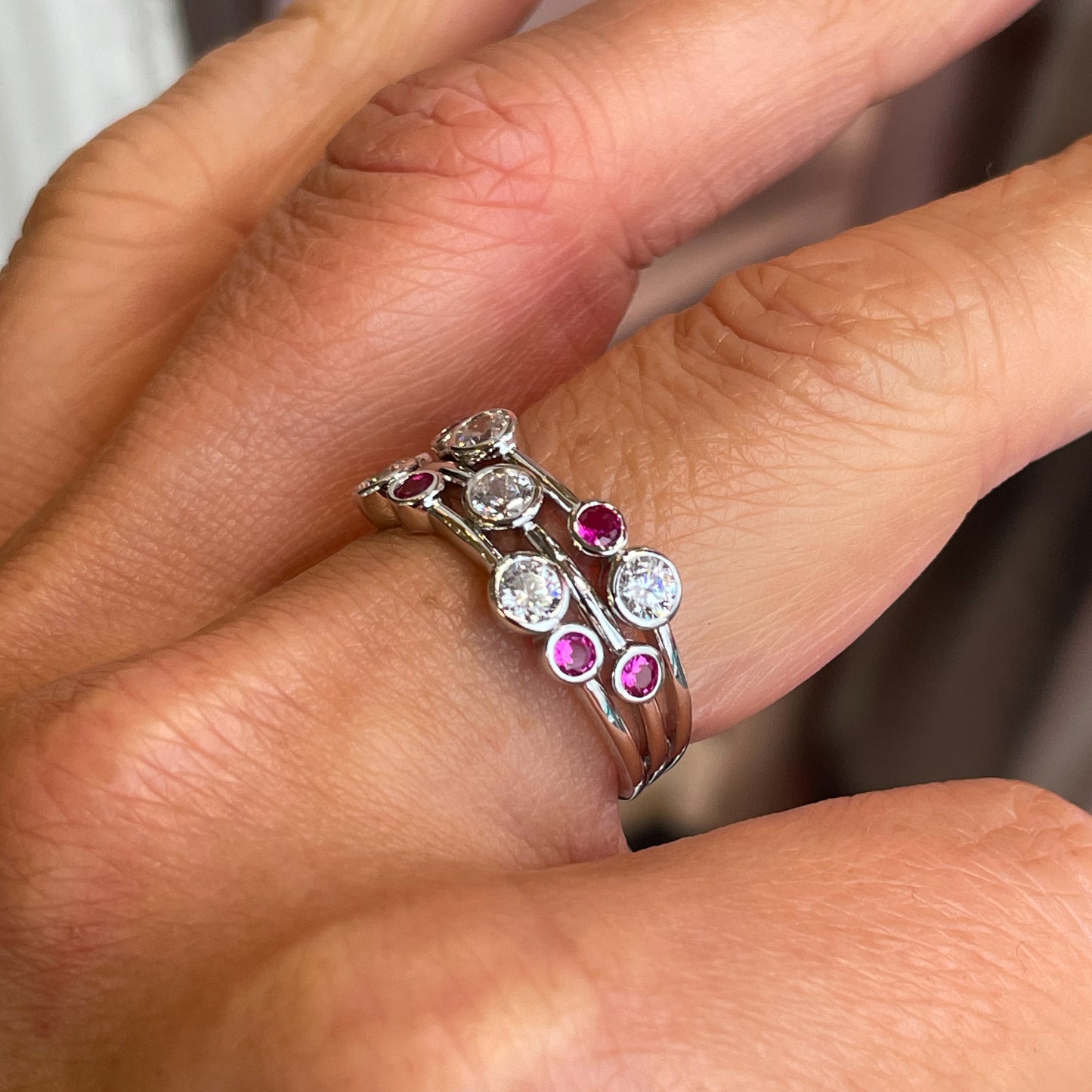 Silver CZ Rainfall Ring | Ruby Red - John Ross Jewellers