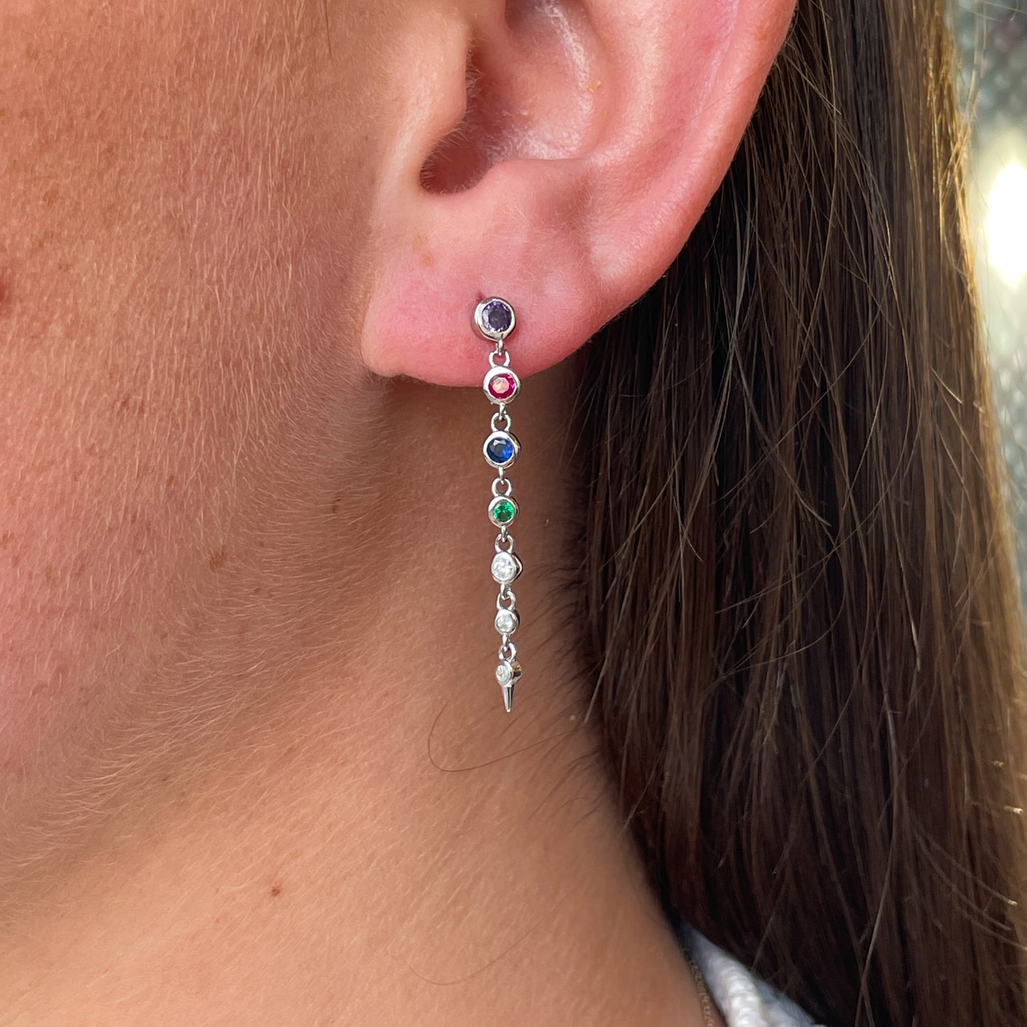 Silver Raindrop Drop Earrings | Multi Coloured - John Ross Jewellers