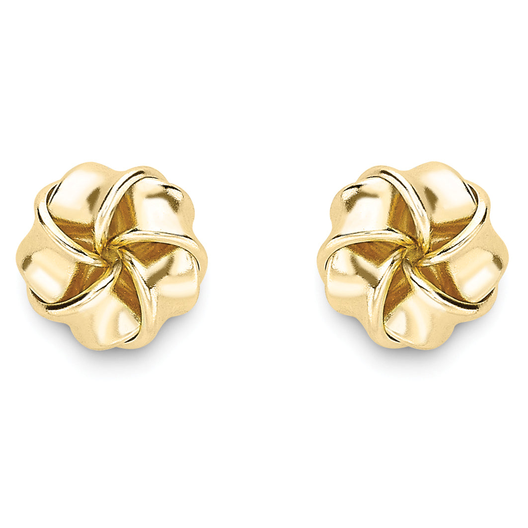 Stubbs 9ct gold knot stud earring pair with a twisted knot design