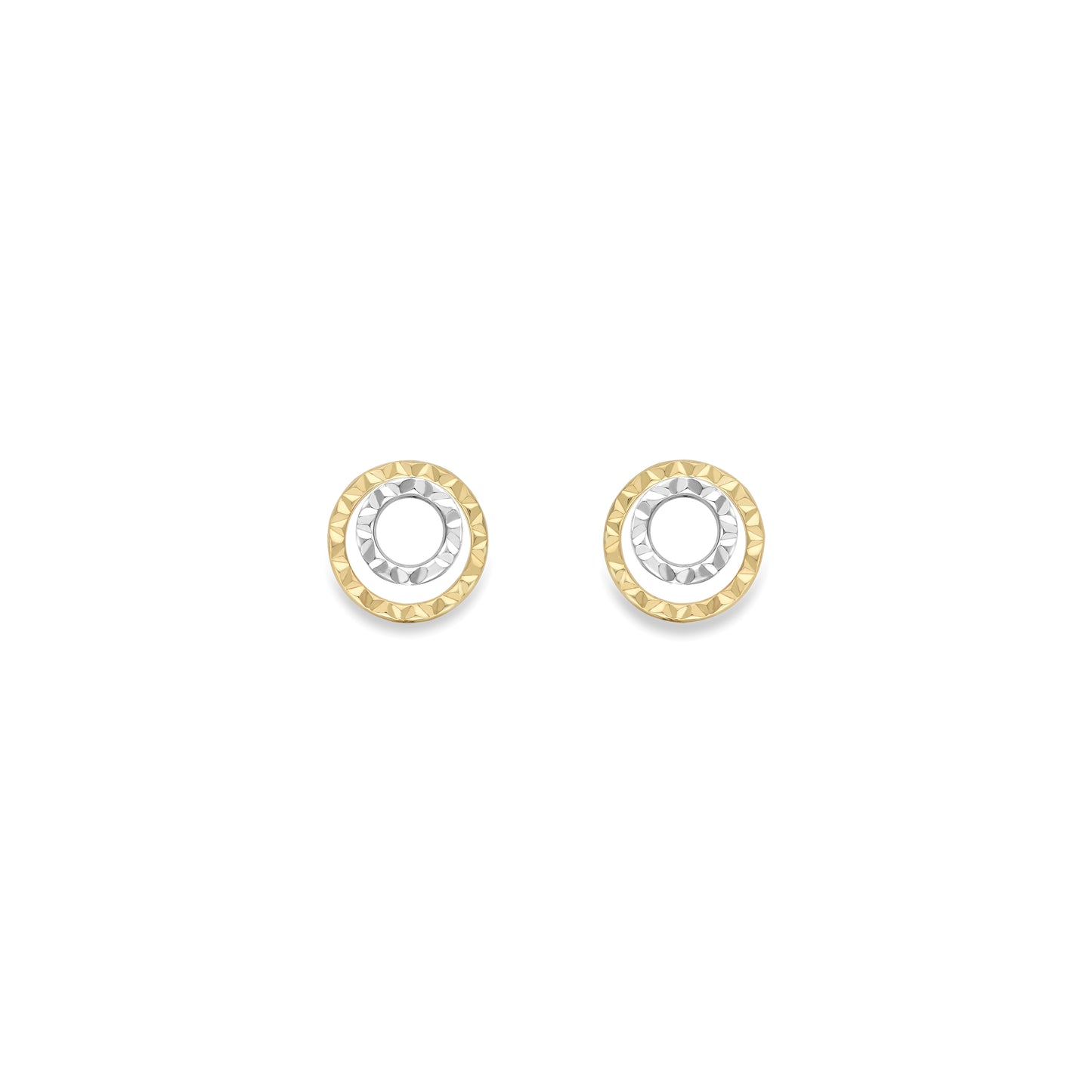 9ct Gold Glittery Two Tone Circles Stud Earrings - John Ross Jewellers