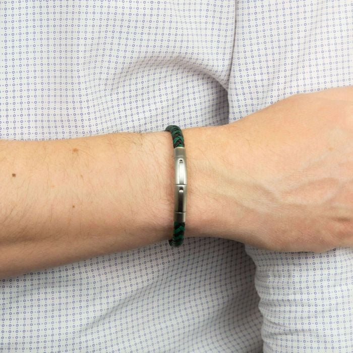 FRED BENNETT Green & Black Leather Braided Bracelet - John Ross Jewellers