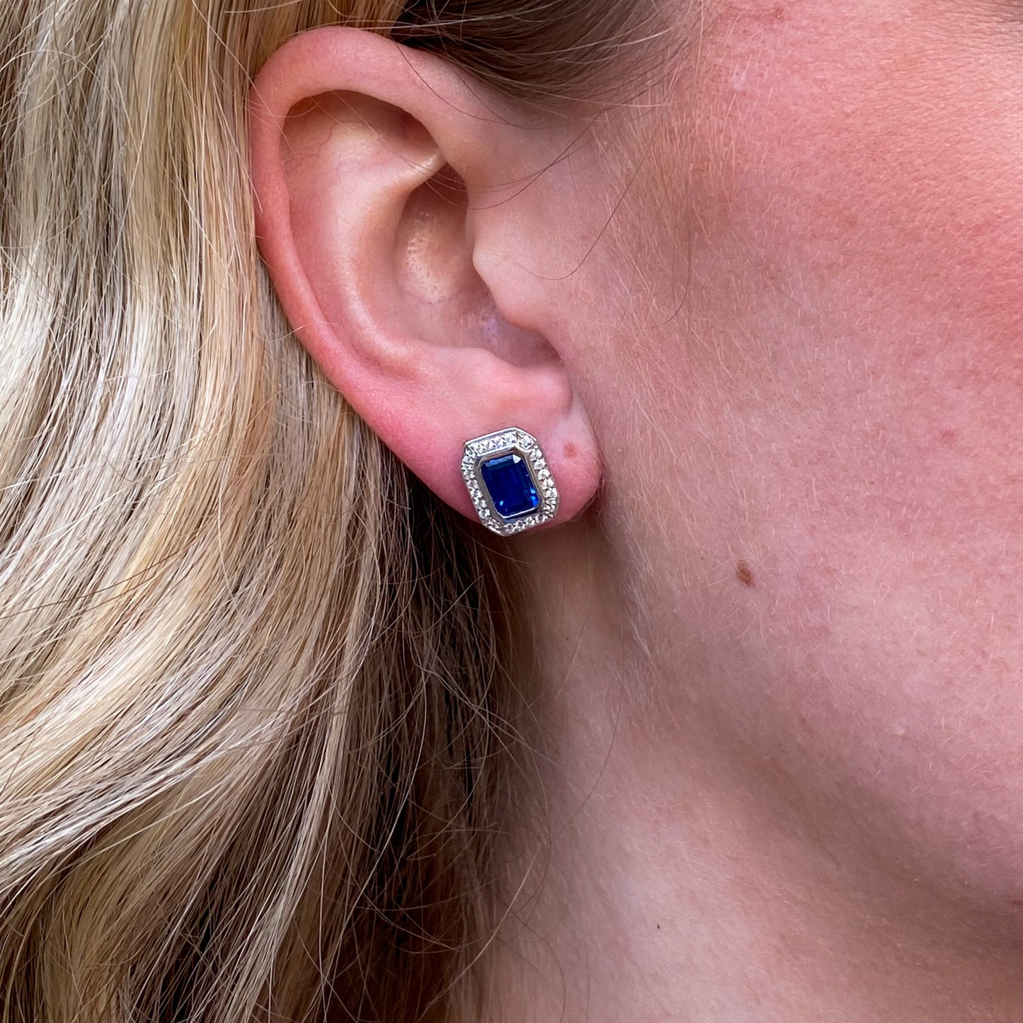 Silver CZ Deco Stud Earrings | Created Sapphire - John Ross Jewellers
