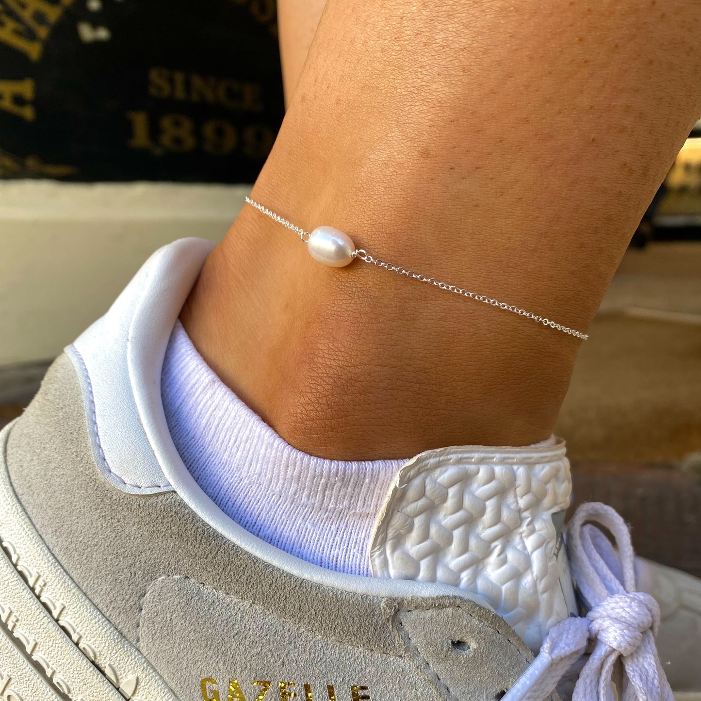 Silver Anklet - Single Freshwater Pearl - John Ross Jewellers