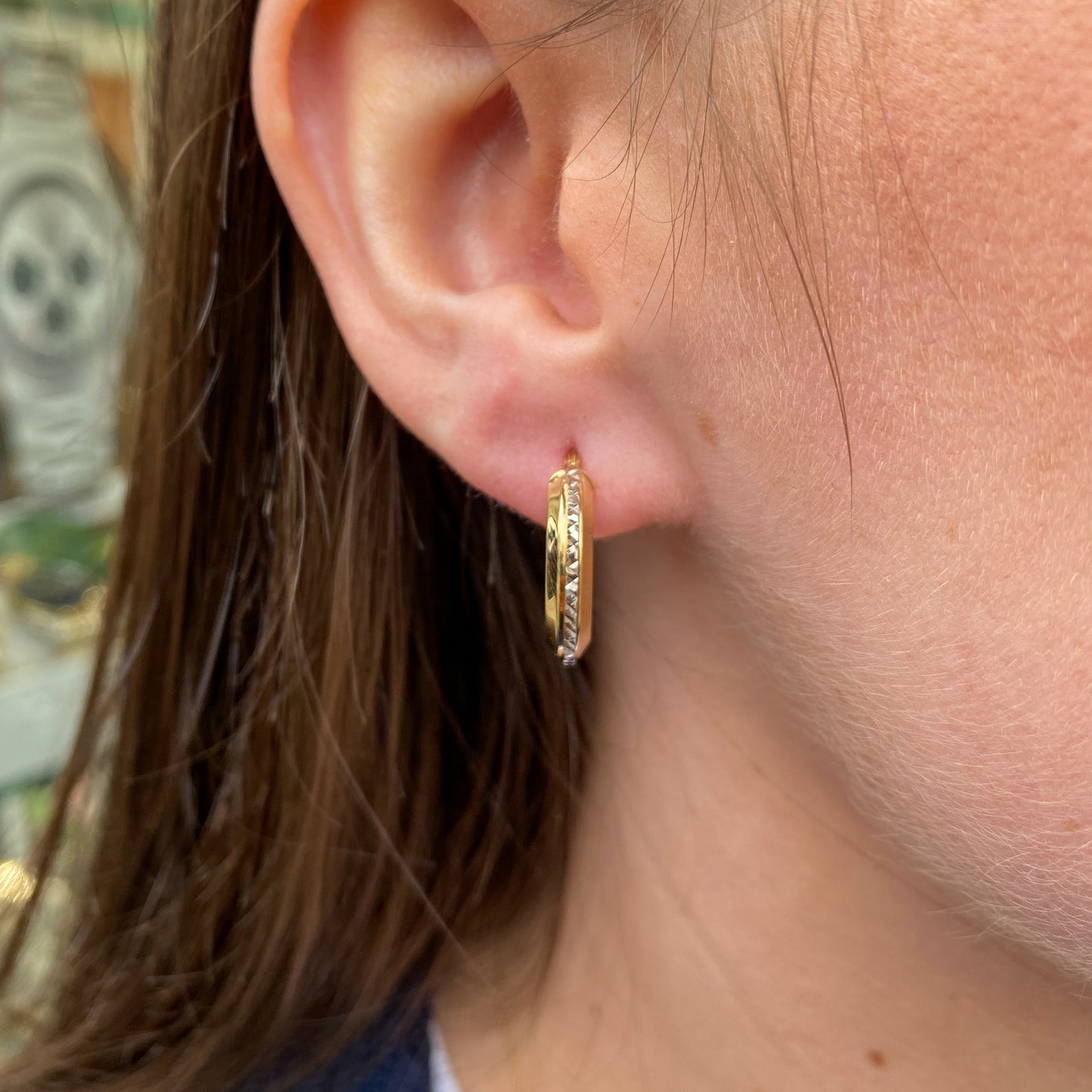 9ct Two Tone Diamond Cut Edged Hoop Earrings | 18mm - John Ross Jewellers