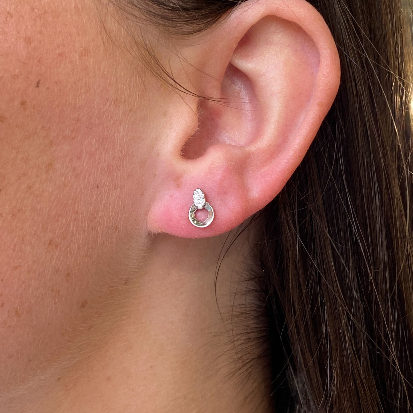 Silver CZ Link Stud Earrings - John Ross Jewellers