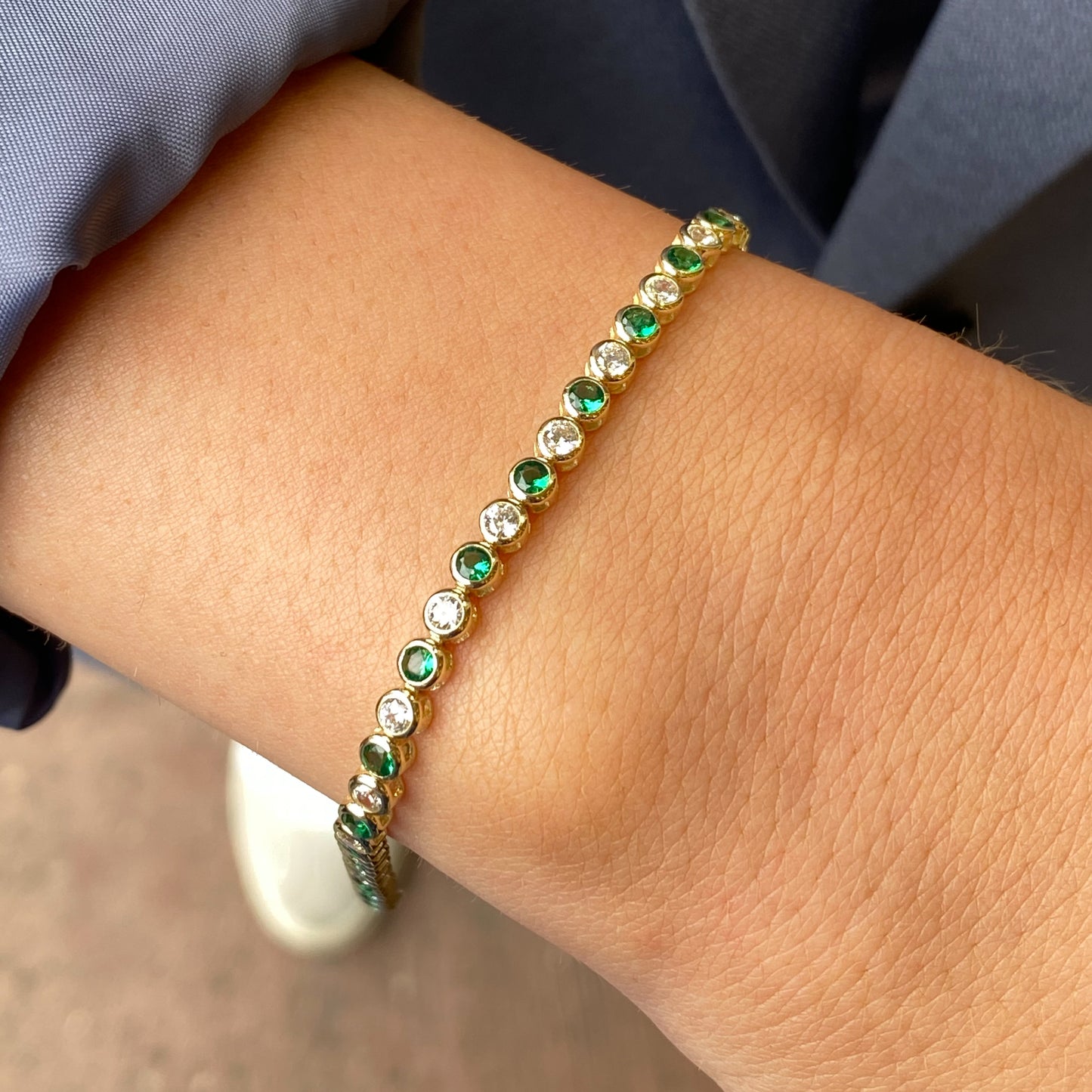 9ct Gold Green & White CZ Line Bracelet - John Ross Jewellers