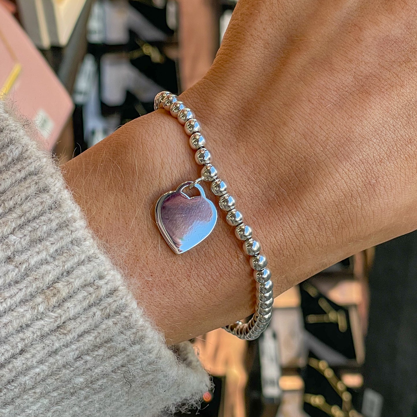 Sunshine Identity Bracelet - Silver Beads with Heart - John Ross Jewellers