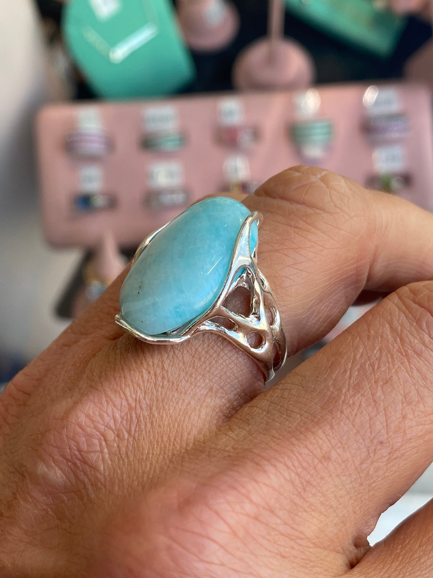 Bruno silver Amazonite nugget ring featuring a natural blue-green gemstone set in a sleek silver band.