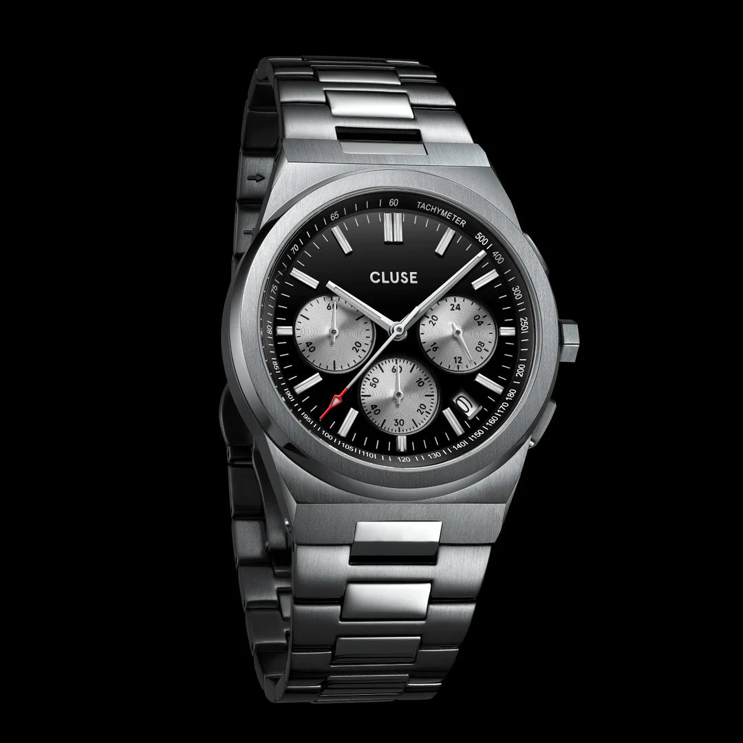 CLUSE Vigoureux Chrono Steel Black & Silver - John Ross Jewellers
