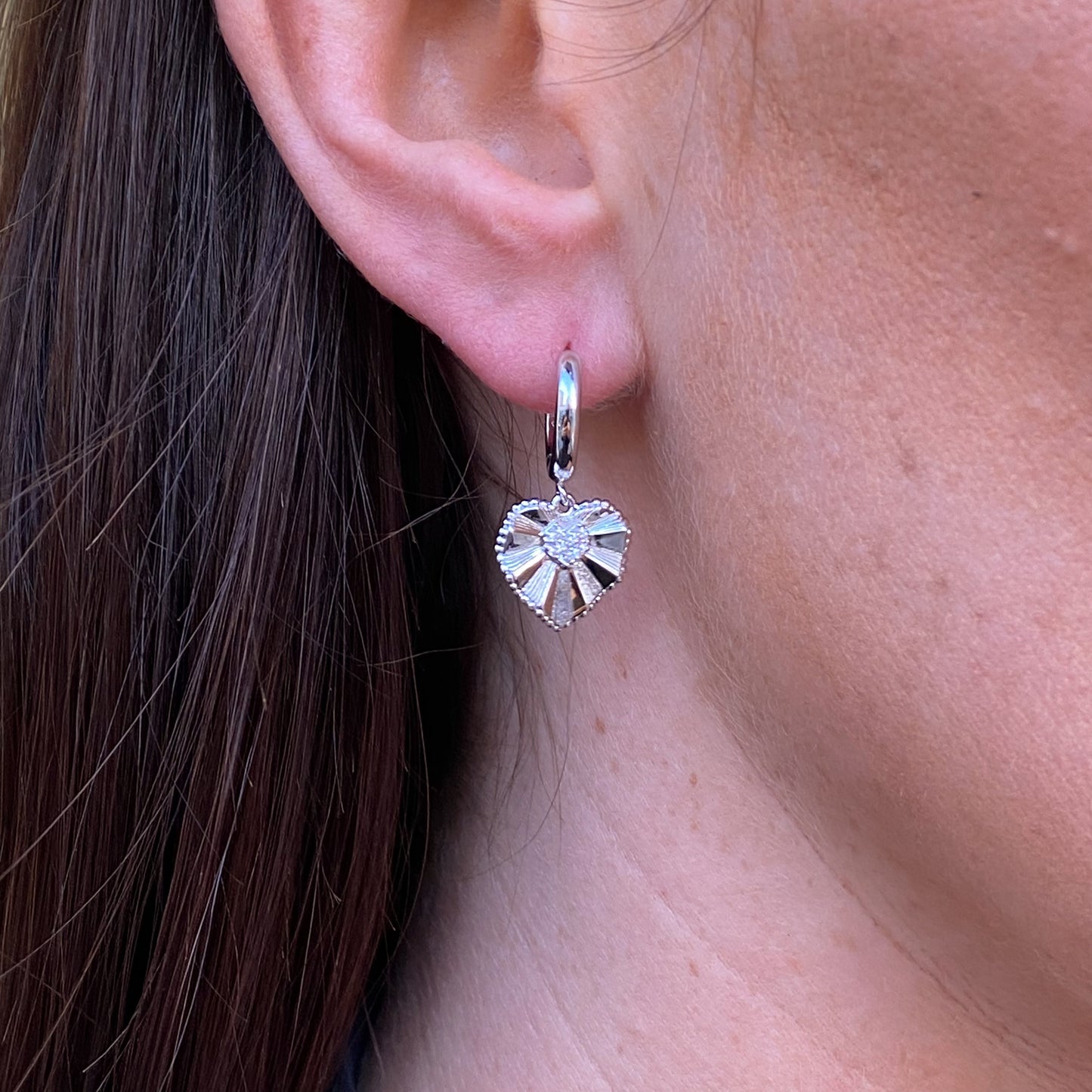 Silver Radiant Heart Huggie Hoop Earrings - John Ross Jewellers