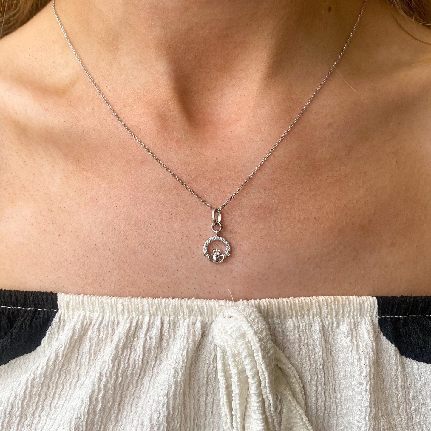 Silver Swarovski Claddagh Necklace - John Ross Jewellers