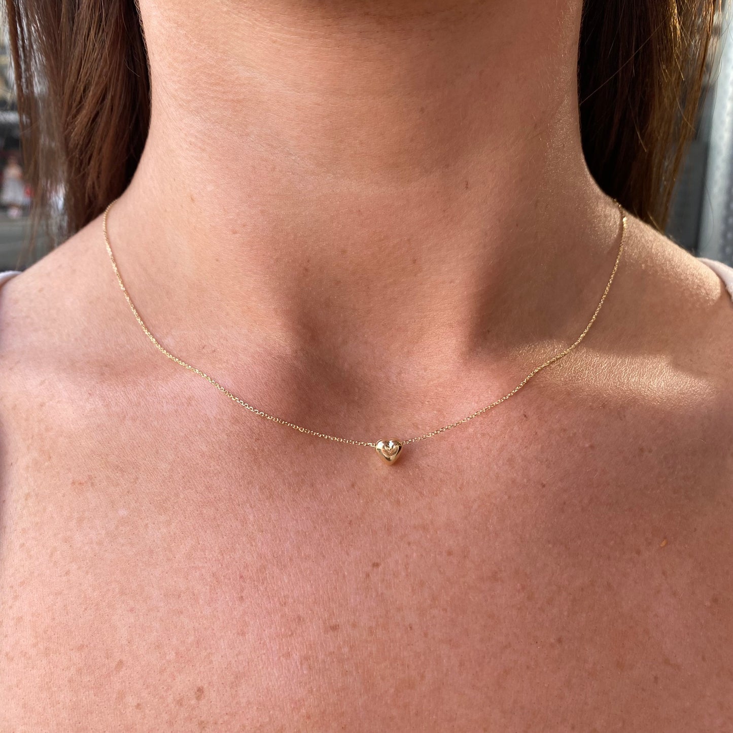 9ct Gold Puffed Heart Slider Necklace - John Ross Jewellers