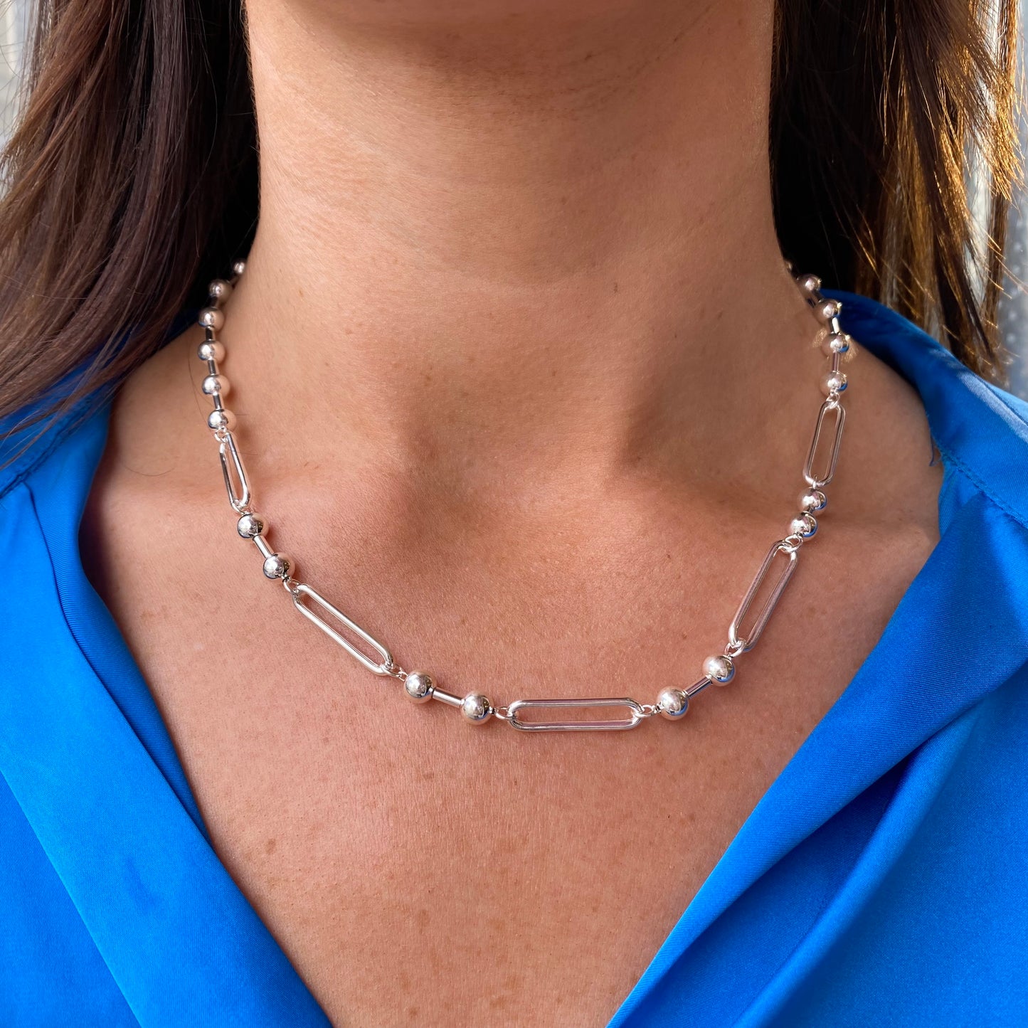 Silver Chunky Paper Link Necklace | Bead - John Ross Jewellers