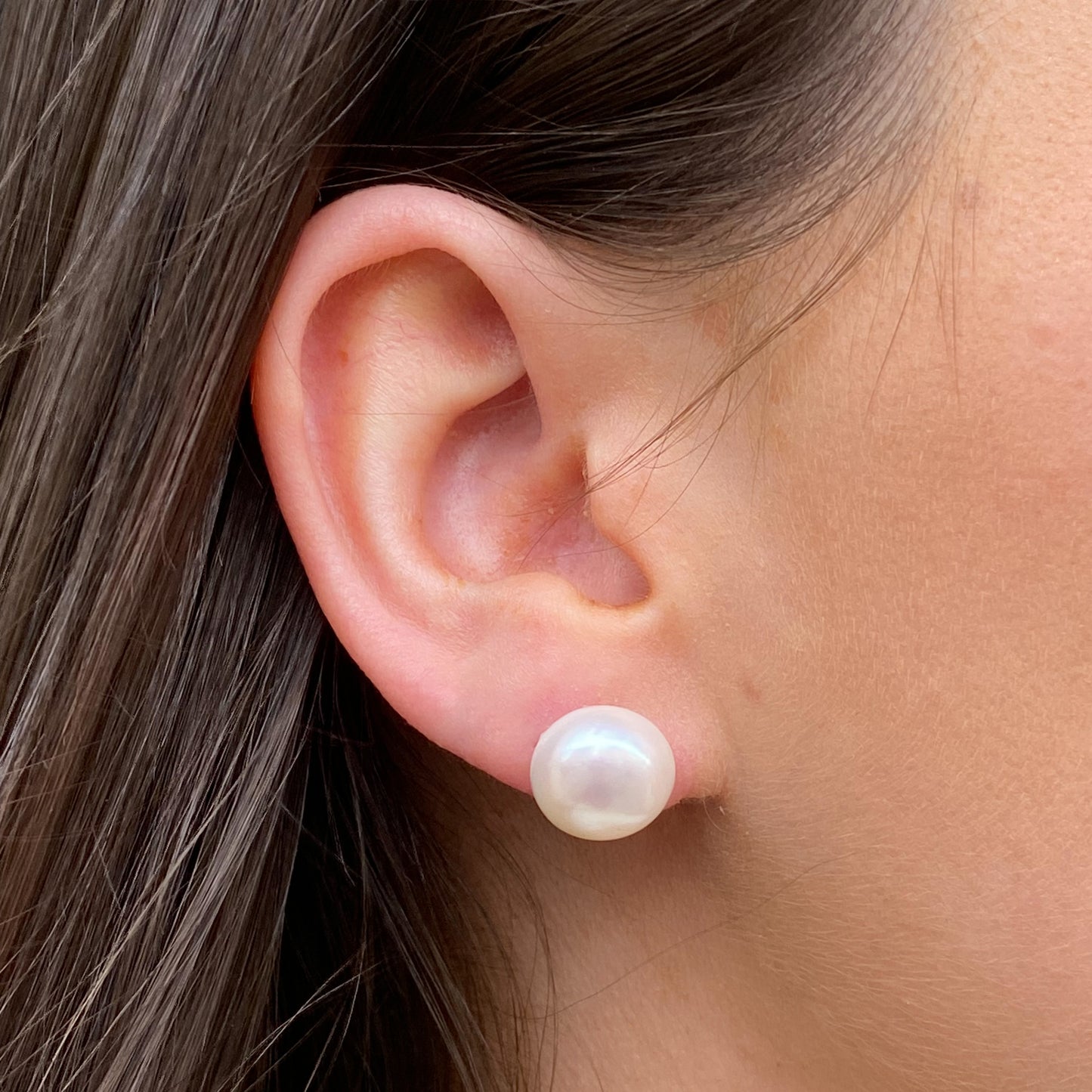 18ct Gold 12mm Pearl Button Stud Earrings - John Ross Jewellers