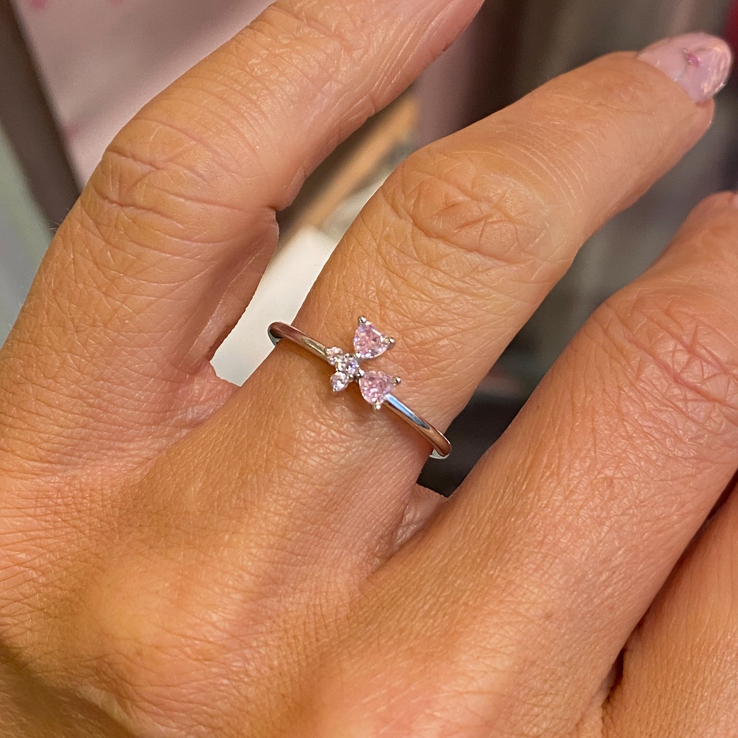 Silver Pretty Pink CZ Butterfly Ring - John Ross Jewellers