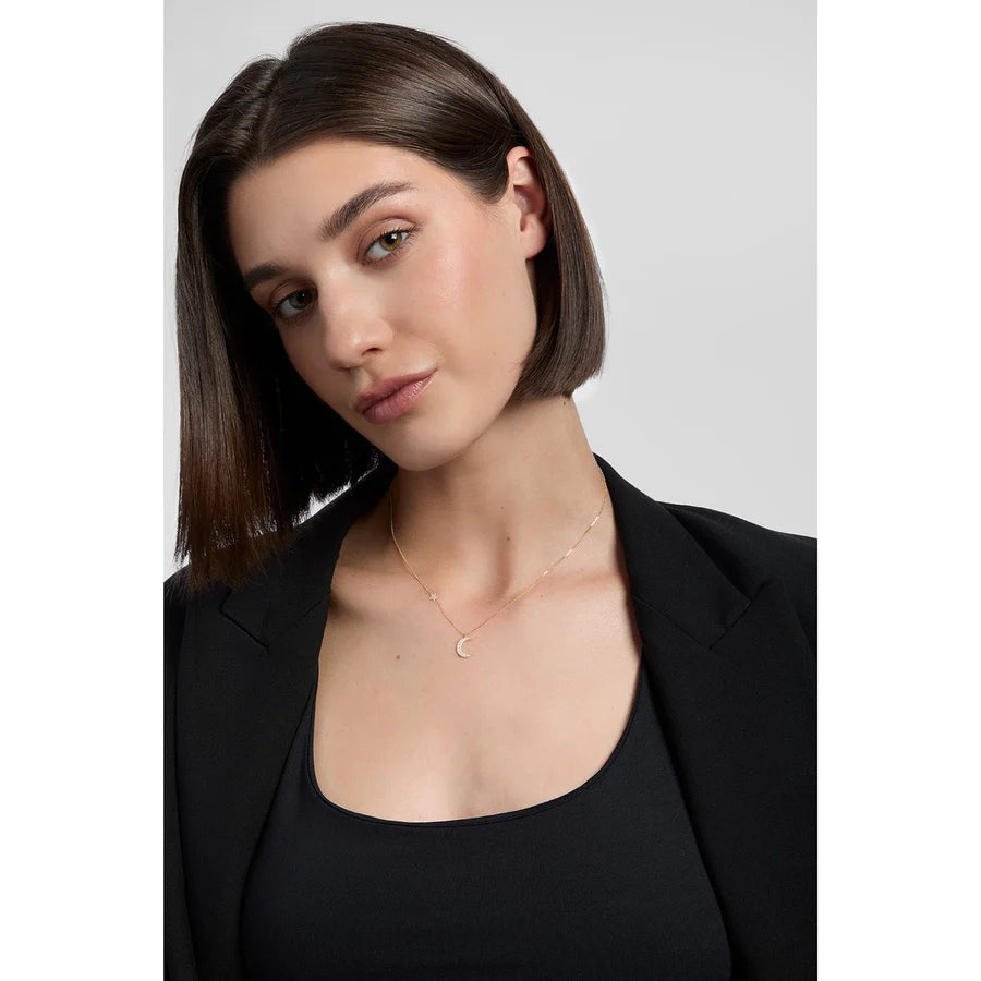 9ct Gold CZ Moon & Northstar Necklace - John Ross Jewellers