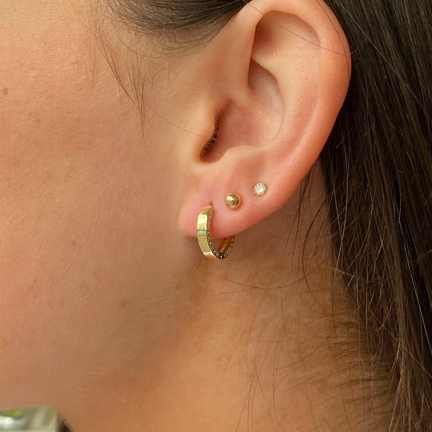 9ct Gold CZ Sided Hoop Earrings - John Ross Jewellers