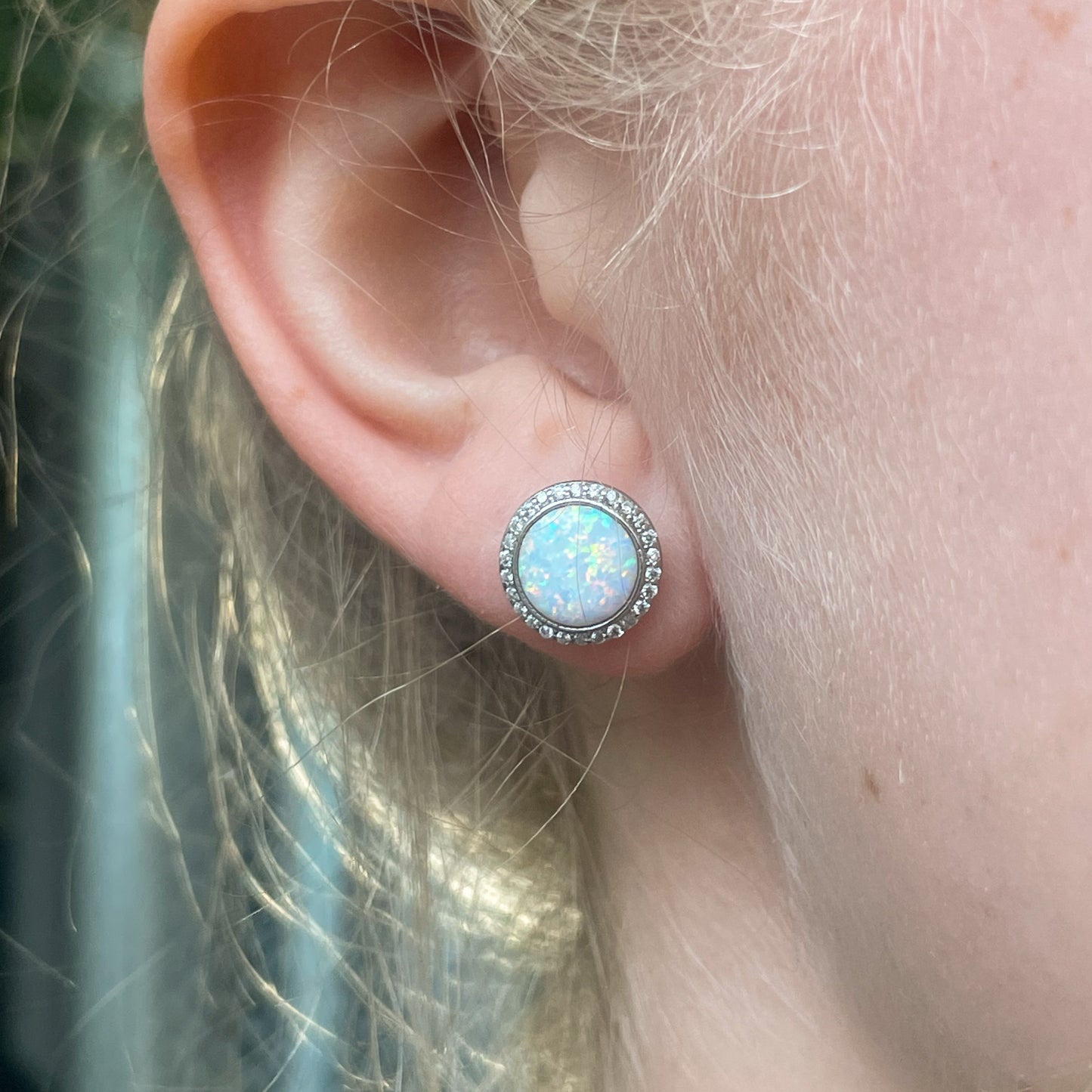 Silver Round Opalique & CZ Stud Earrings - John Ross Jewellers