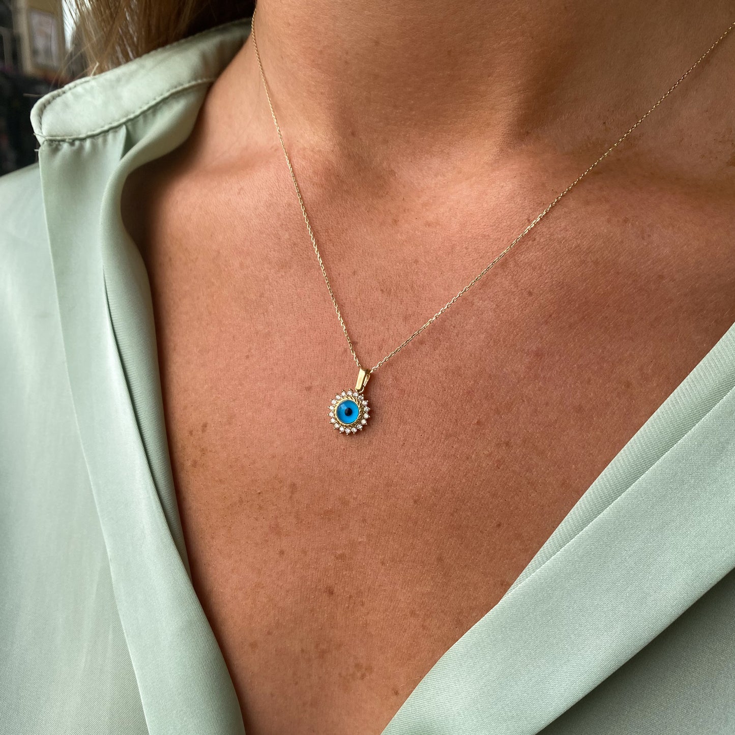 9ct Gold CZ Evil Eye Necklace - John Ross Jewellers