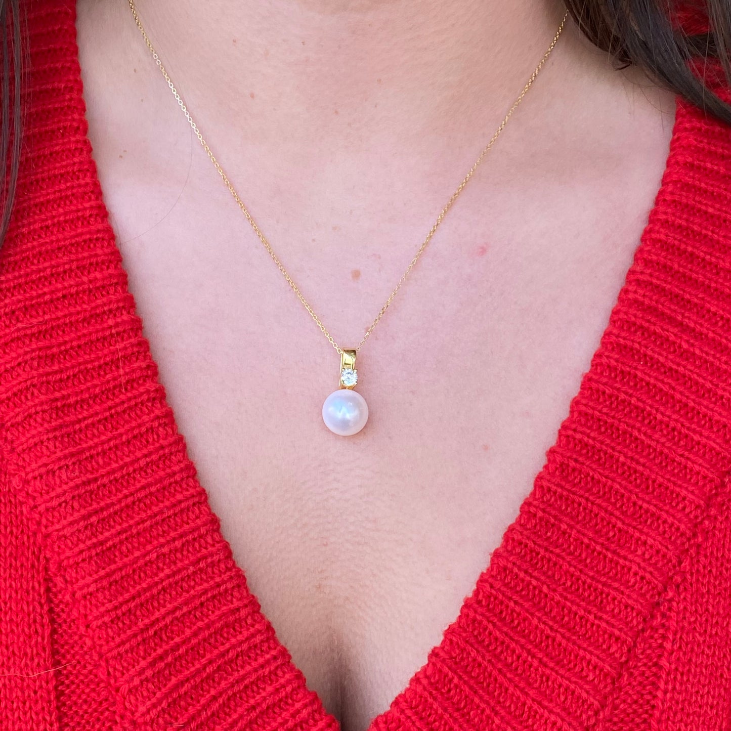 Sunshine 12mm Freshwater Pearl & CZ Necklace - John Ross Jewellers