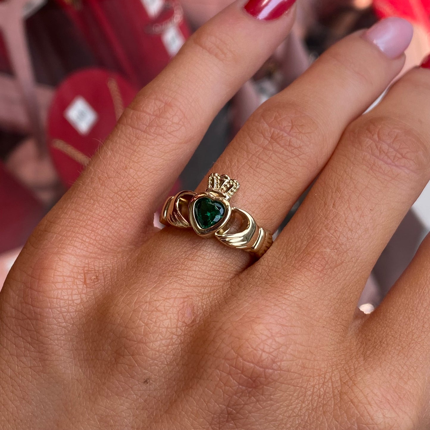 Rolled Gold Green CZ Claddagh Ring - John Ross Jewellers
