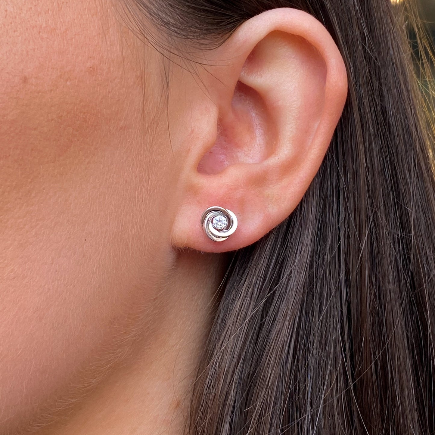 9ct White Gold CZ Knot Stud Earrings - John Ross Jewellers