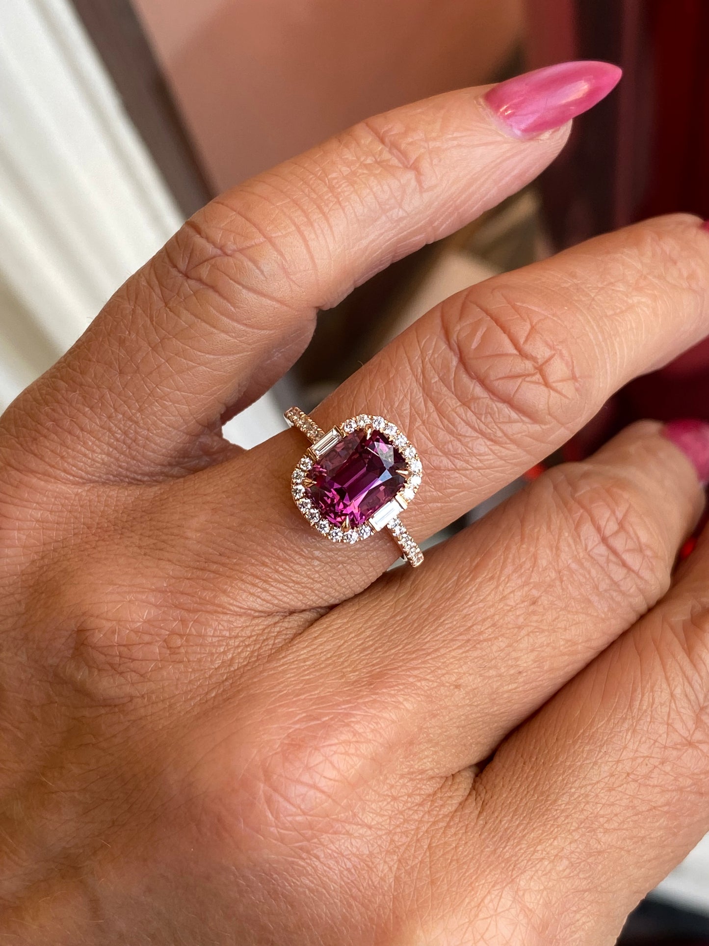 18ct Rose Gold Rhodolite & Diamond Ring