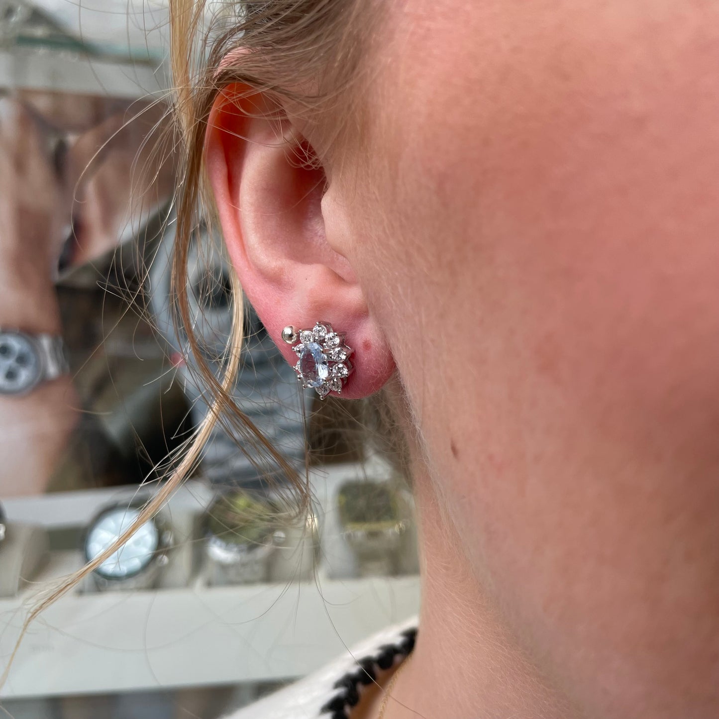 Silver Aqua CZ Diana Stud Earrings - John Ross Jewellers