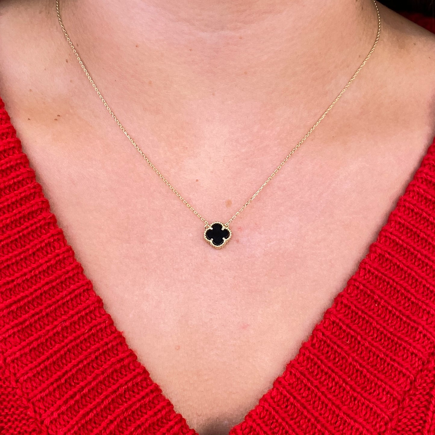 9ct Gold Alhambra Onyx Quatrefoil Necklace | 10mm - John Ross Jewellers