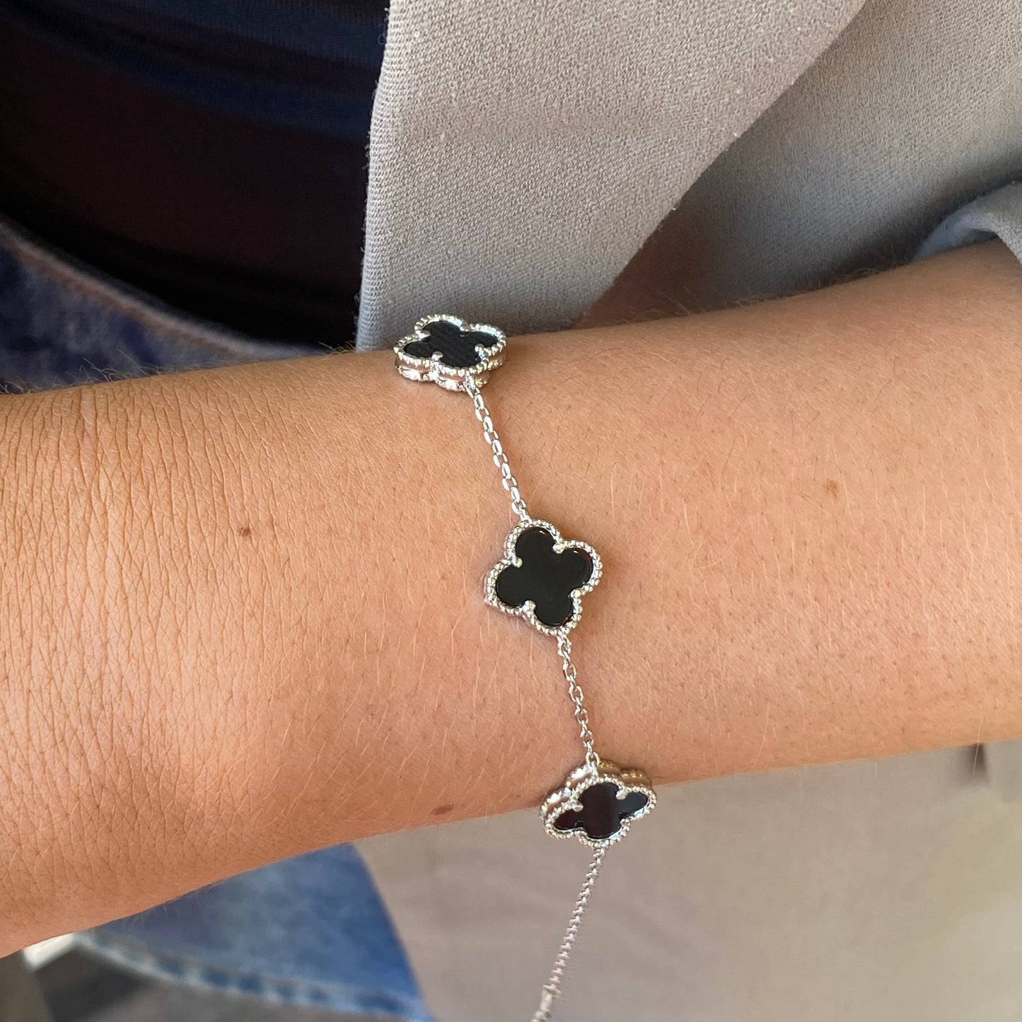 Silver Bracelet | Onyx Quatrefoil - John Ross Jewellers