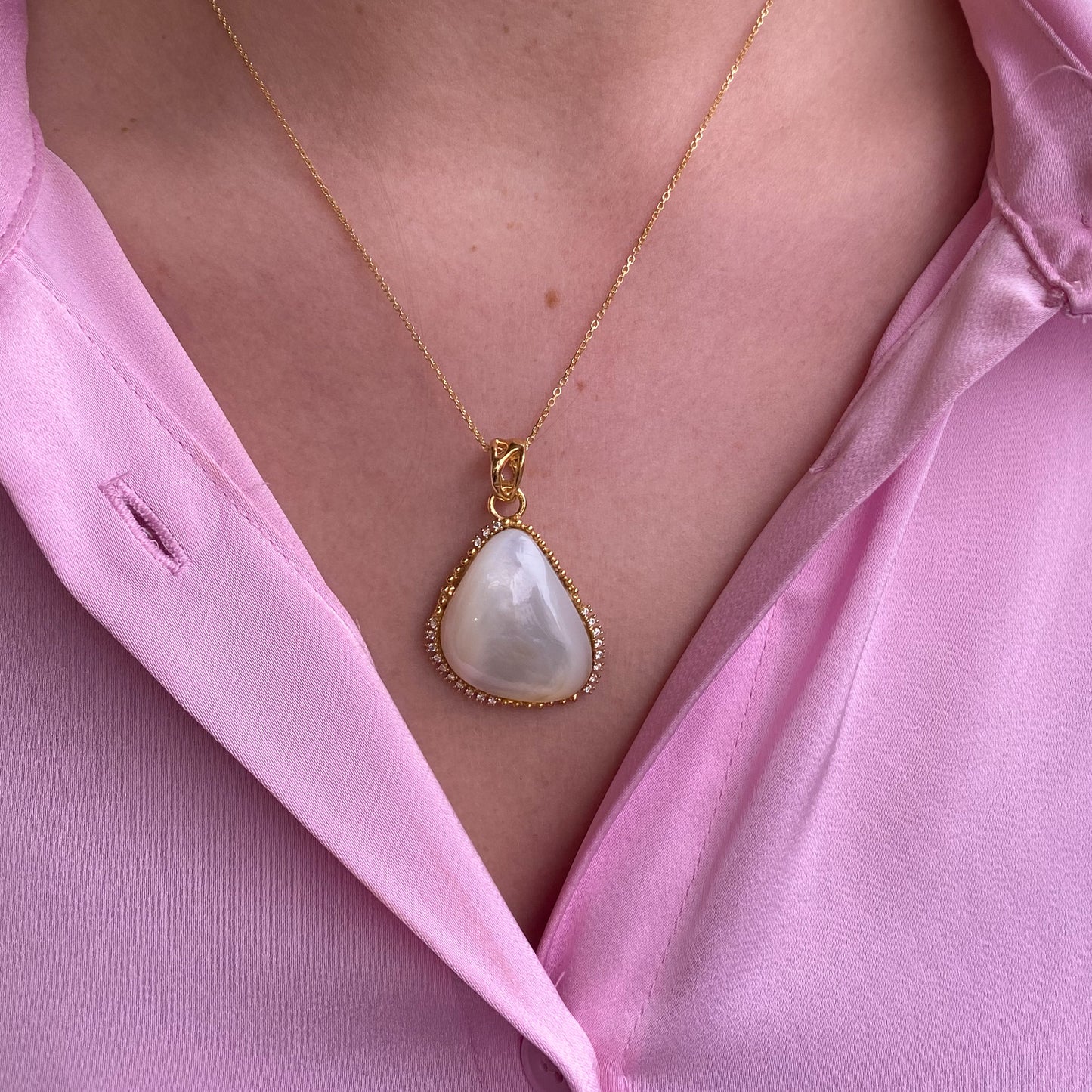 Baroque Mother of Pearl Pendant on Chain | 28mm x 25mm - John Ross Jewellers
