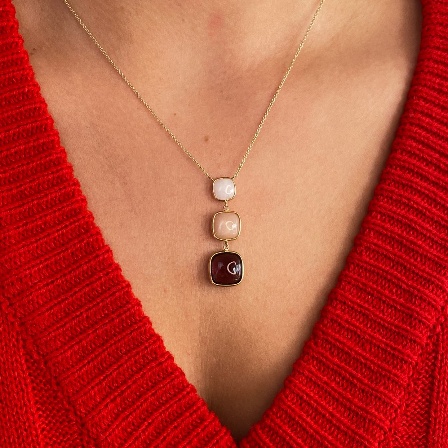 9ct Gold Pink Jade & Rhodolite Pendant Necklace - John Ross Jewellers