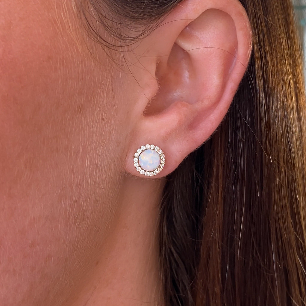 9ct Gold Opalique & CZ Round Stud Earrings | 8mm - John Ross Jewellers