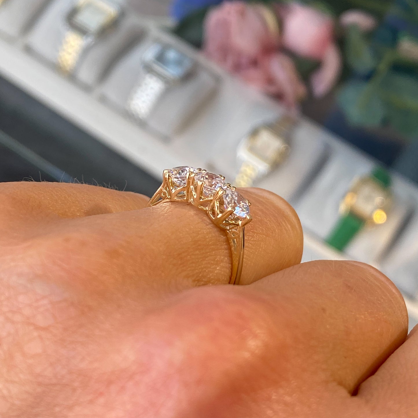 9ct Gold Trilogy CZ Ring - John Ross Jewellers