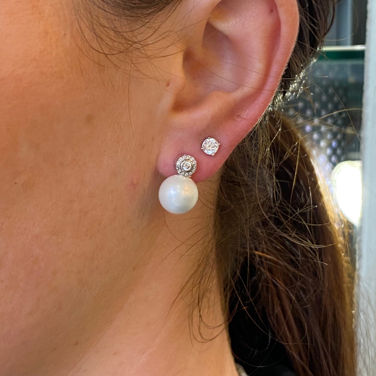 Silver 10mm Shell Pearl & CZ Stud Earrings - John Ross Jewellers