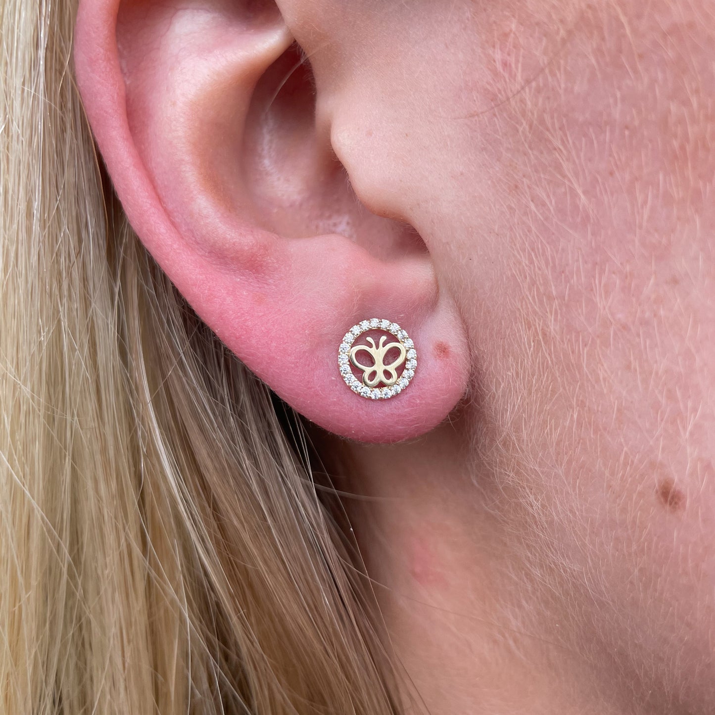 9ct Gold CZ Butterfly Stud Earrings - John Ross Jewellers