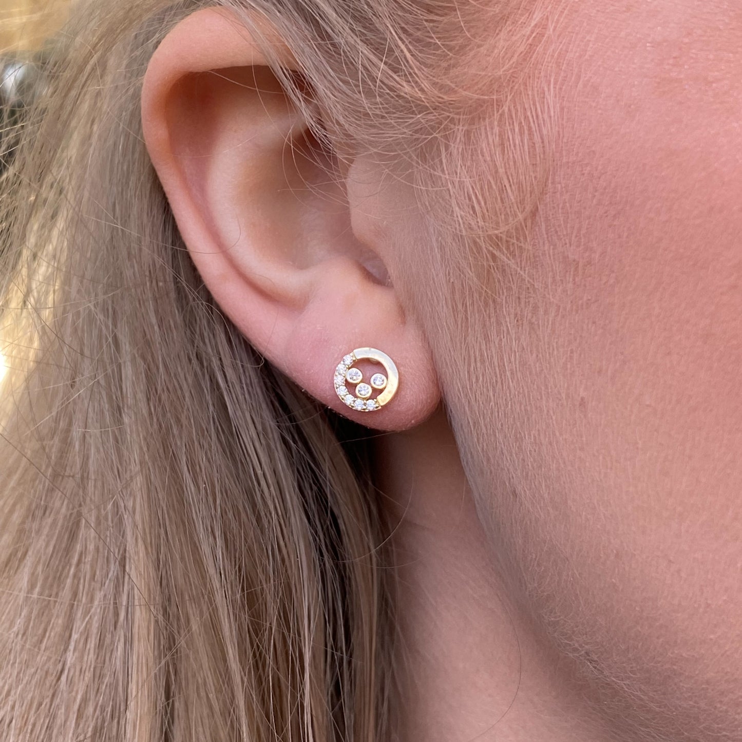 9ct Gold CZ Trilogy Eternity Stud Earrings - John Ross Jewellers