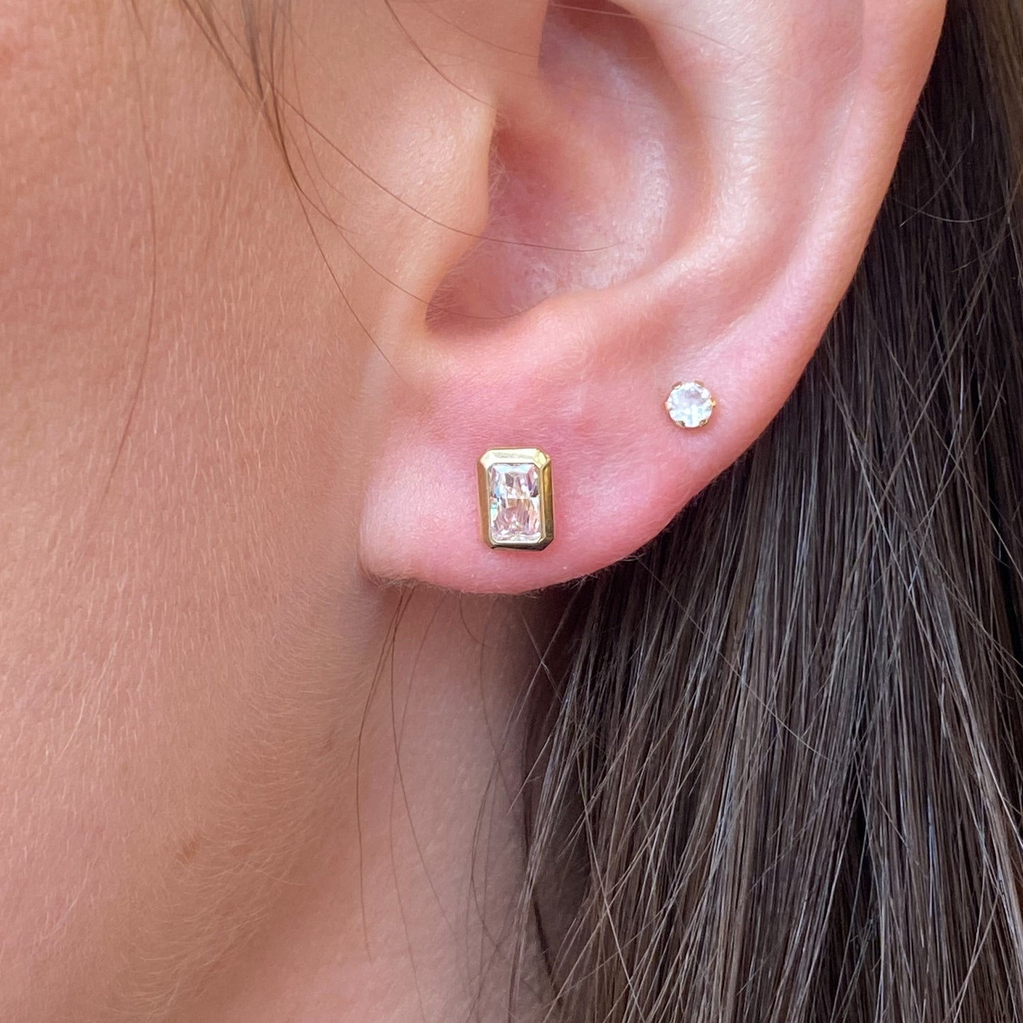 9ct Gold Emerald Cut CZ Stud Earrings - John Ross Jewellers