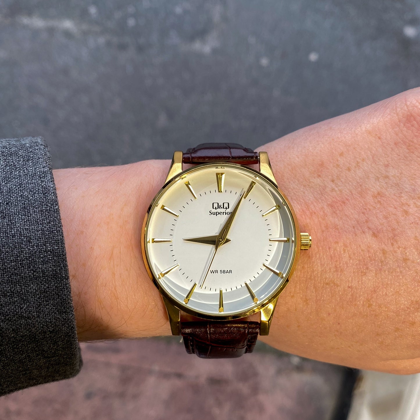 Q&Q Gents Gold Leather Watch - John Ross Jewellers