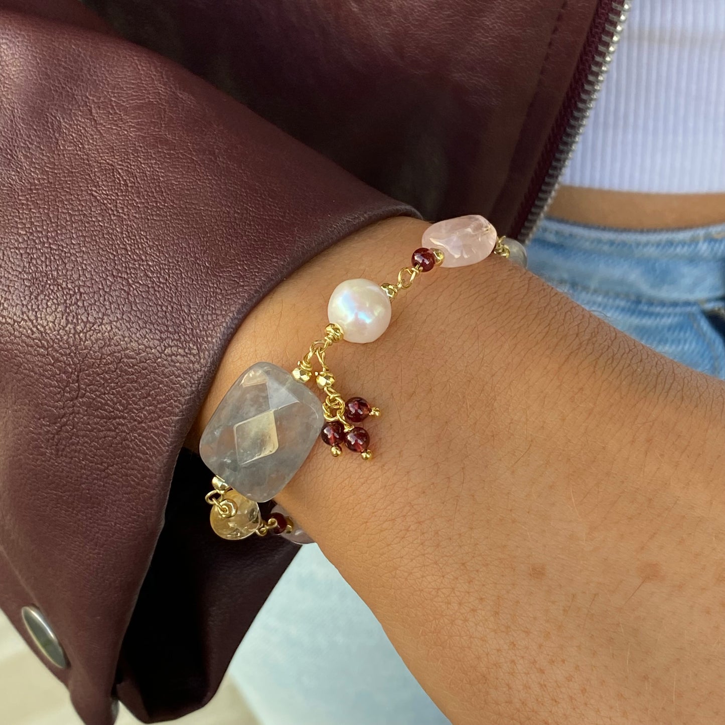 Baroque Bracelet | Horos | Garnet & Quartz - John Ross Jewellers