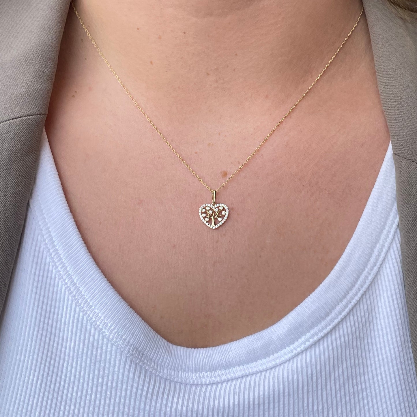 9ct Gold CZ Heart Tree of Life Necklace - John Ross Jewellers