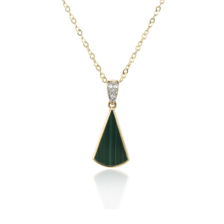9ct Gold Malachite & Diamond Fan Necklace - John Ross Jewellers
