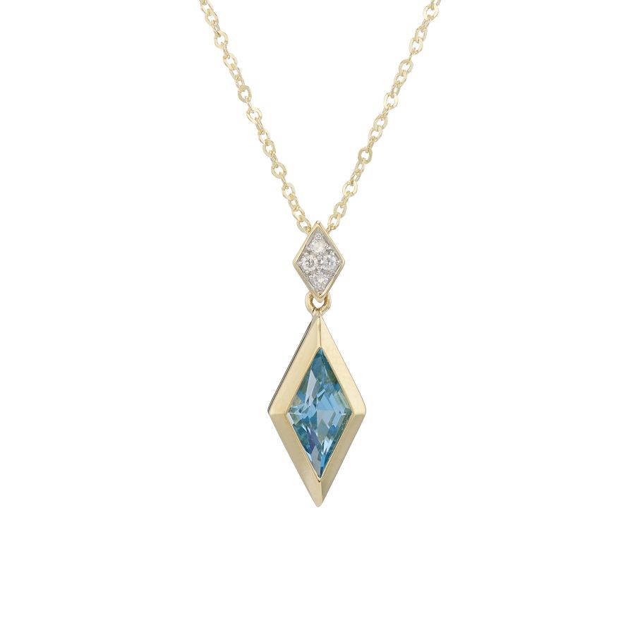 9ct Gold Blue Topaz & Diamond Geometric Necklace - John Ross Jewellers