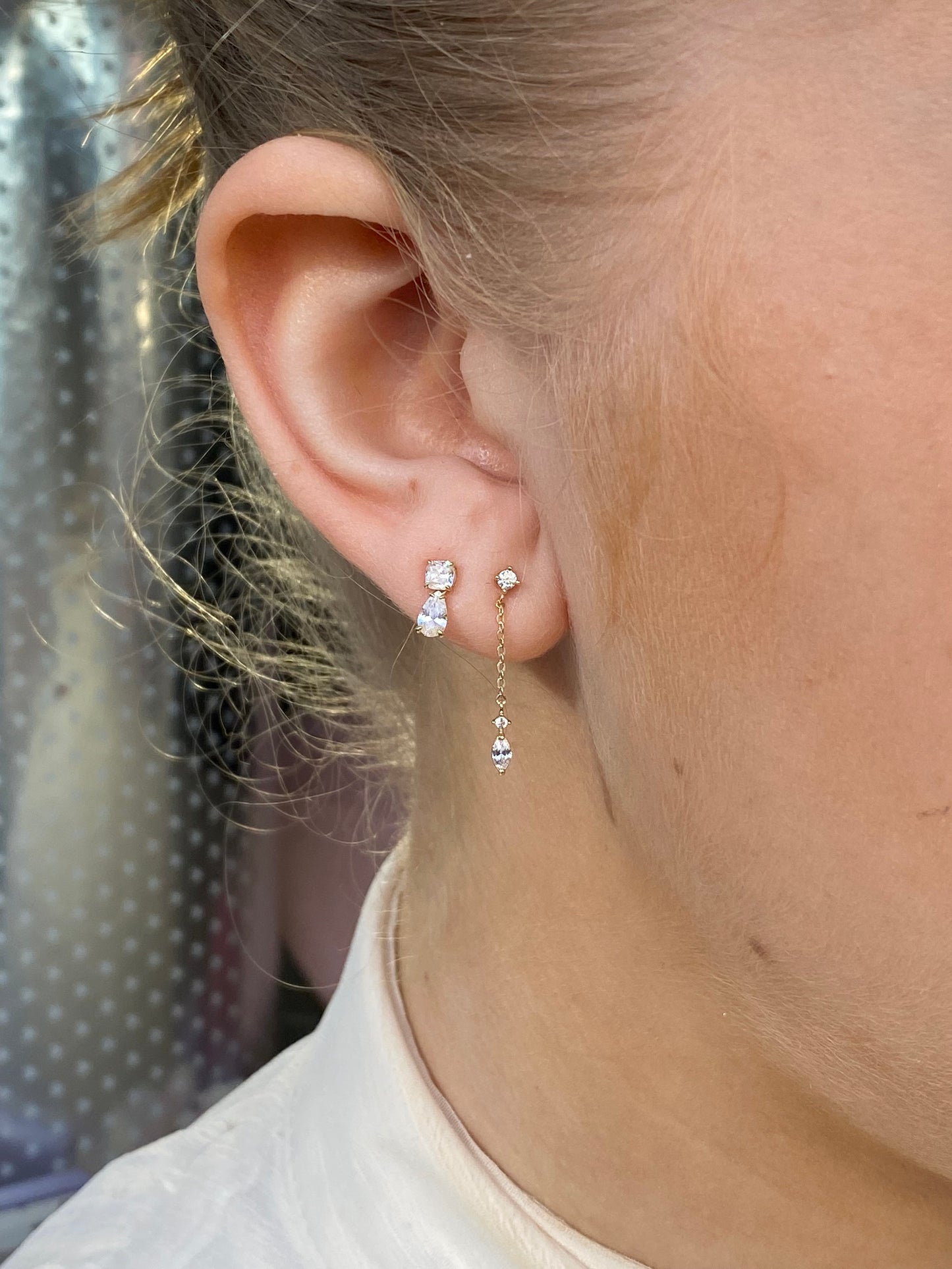 9ct Gold Tiny CZ Pear Stud Earrings - John Ross Jewellers